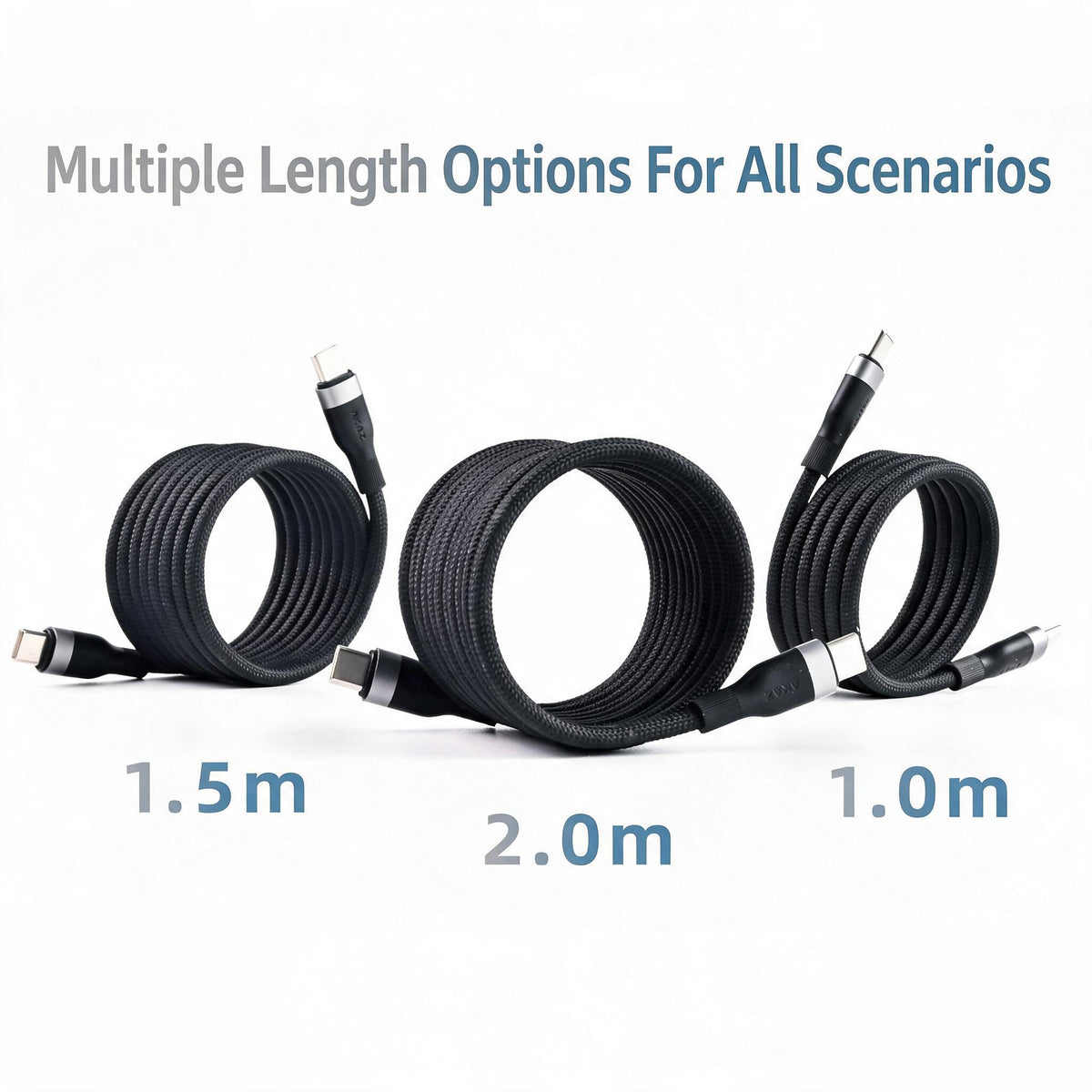 AKAZ Magnetic USB‑C to USB‑C Cable, 240W PD Fast Charging Braided Type‑C Cord, USB 2.0 Data Sync, Self‑Winding Organizable Charger Cable