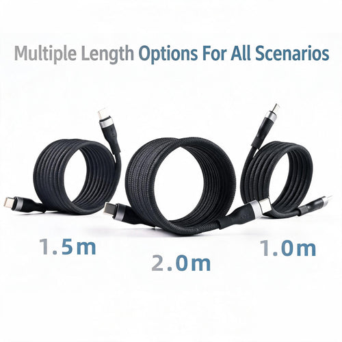 AKAZ Magnetic USB‑C to USB‑C Cable, 240W PD Fast Charging Braided Type‑C Cord, USB 2.0 Data Sync, Self‑Winding Organizable Charger Cable