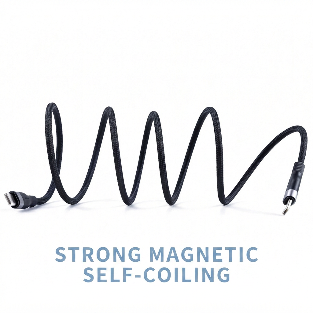 AKAZ Magnetic USB‑C to USB‑C Cable, 240W PD Fast Charging Braided Type‑C Cord, USB 2.0 Data Sync, Self‑Winding Organizable Charger Cable