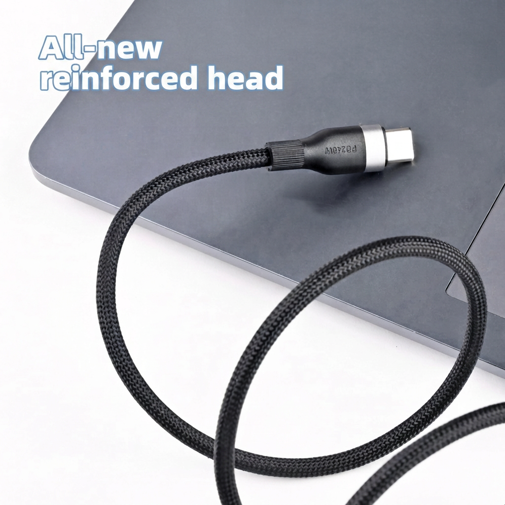 AKAZ Magnetic USB‑C to USB‑C Cable, 240W PD Fast Charging Braided Type‑C Cord, USB 2.0 Data Sync, Self‑Winding Organizable Charger Cable