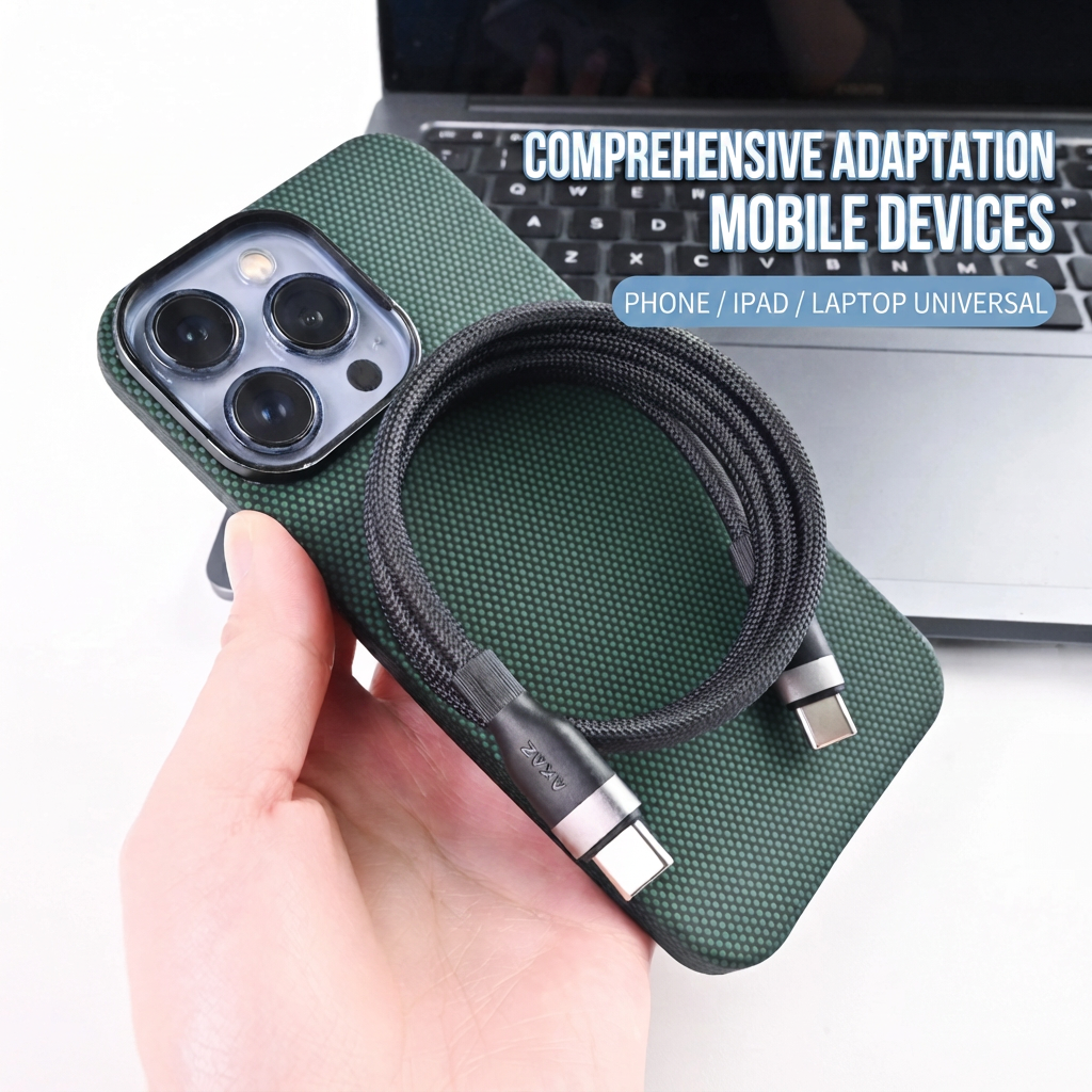 AKAZ Magnetic USB‑C to USB‑C Cable, 240W PD Fast Charging Braided Type‑C Cord, USB 2.0 Data Sync, Self‑Winding Organizable Charger Cable